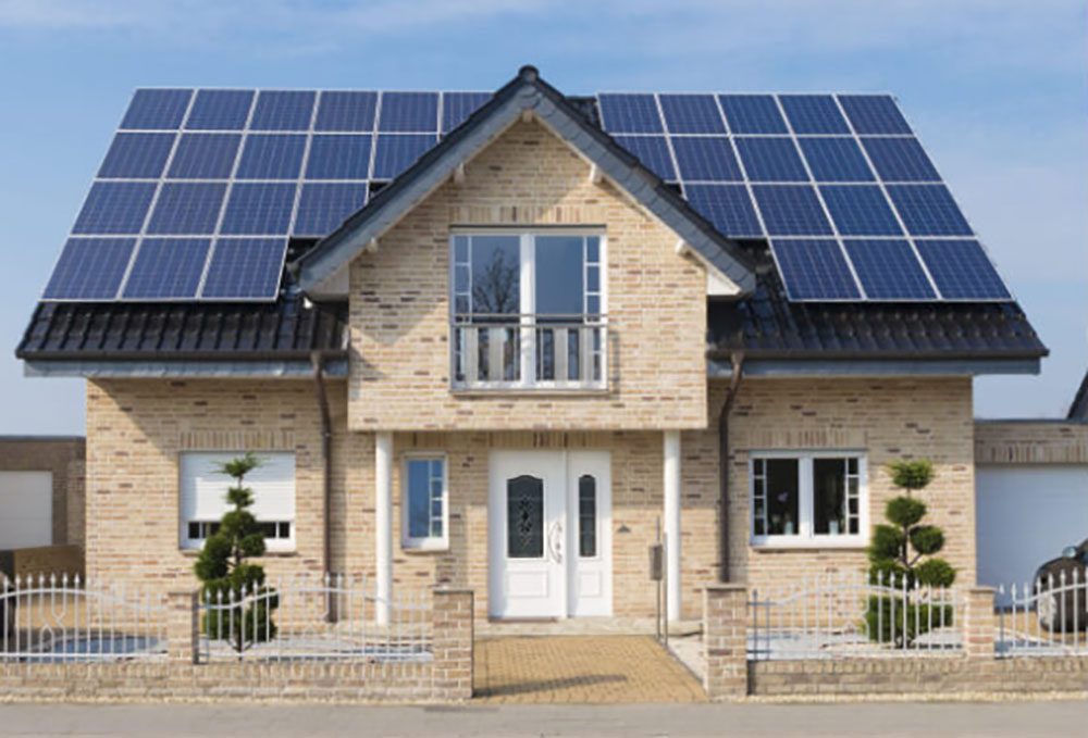 Front view of house with solar panel